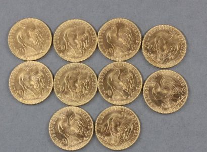 Dix pièces de 20 FF en or