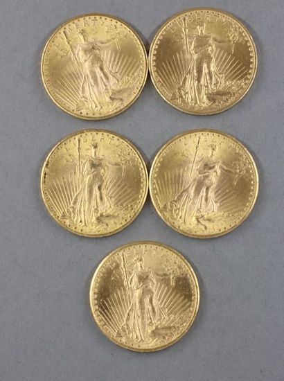5 pièces de 20 dollars en or Saint Gaudens...