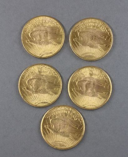 5 pièces de 20 dollars en or Saint Gaudens...
