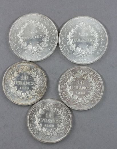 2 pièces de 50 FF et 3 pièces de 10 FF Hercule...