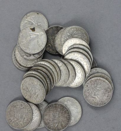 Trente quatre pièces de 50 cts Semeuse en...