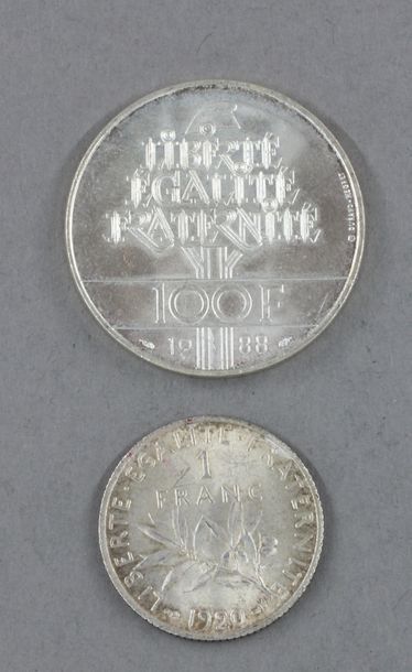 Une pièce de 1 FF Semeuse 1920, une pièce...