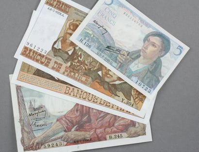 Lot de billets de banque français : un billet...