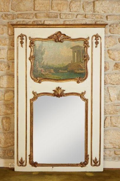 Trumeau de cheminée en bois laqué blanc,...