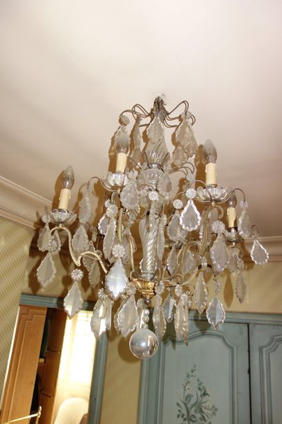 Lustre en métal et pampilles à six bras de...