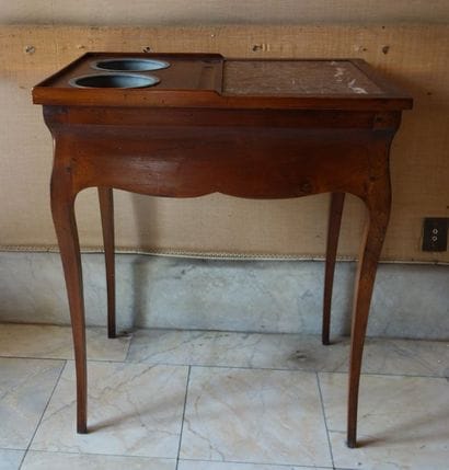 Table-desserte en bois naturel et marbre,...