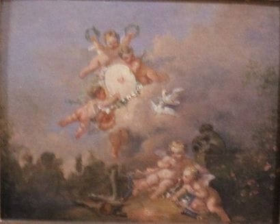 Ecole du XVIII Putti Huile sur toile marouflée...