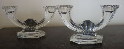 VAL St LAMBERT Paire de bouts de table en...
