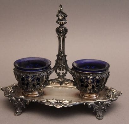 Salière double en argent 950°/°° à décor...