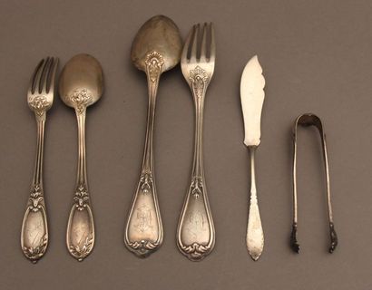 Lot de couverts dépareillés en argent 950°/°°...