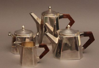 Service thé-café en métal argenté à pans...