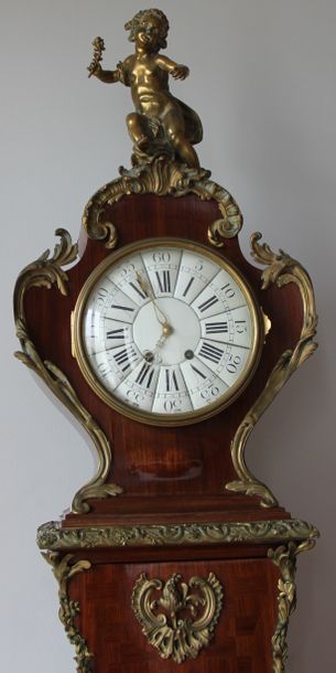 Pendule de parquet en bois de placage, éléments...