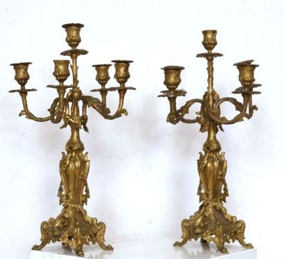 Paire de candélabres à cinq bras de lumière,...