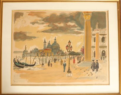 Yves BRAYER (1907-1990).
Vue de Venise. 
Lithographie...