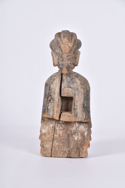 Chine XIXe s, Groupe en bois sculpté à traces...