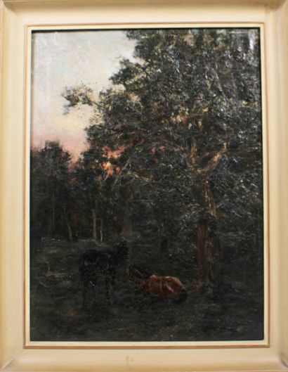 Suiveur de l'Ecole de BARBIZON, Chevaux dans...