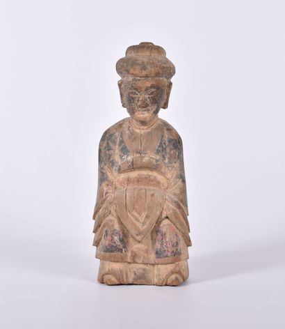 Chine XIXe s, Groupe en bois sculpté à traces...