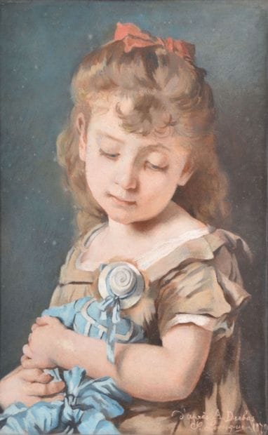 École française du XIXe s, Petite fille à...