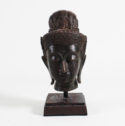 Thaïlande 1900, Tête de bouddha en bronze...