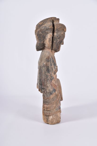 Chine XIXe s, Groupe en bois sculpté à traces...