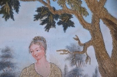 Travail du XVIIIe s, Scène pastorale, broderie...
