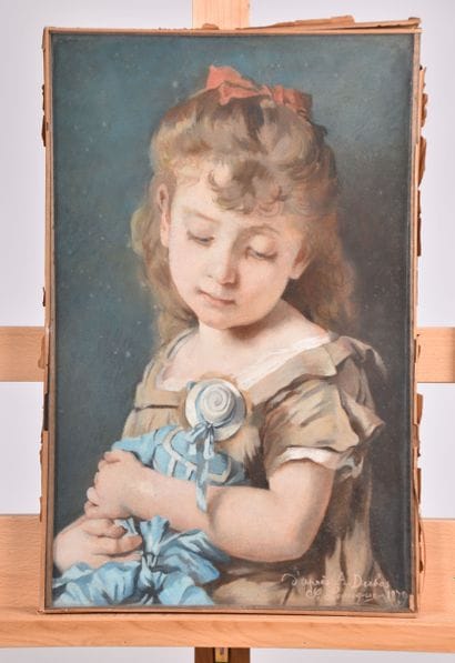 École française du XIXe s, Petite fille à...