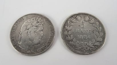 Deux pièces de 5 Francs en argent, Louis-Philippe...