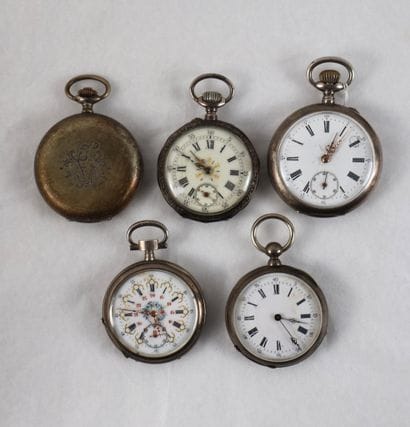 Ensemble de cinq montres de gousset en argent...