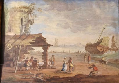 Ecole du XVIIIe siècle
Bord de mer animé
Deux...