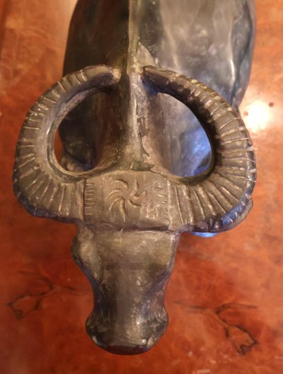 Carved black stone bull, modern, Vietnam...