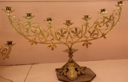 Gilded metal altar set circa 1900, comprising...