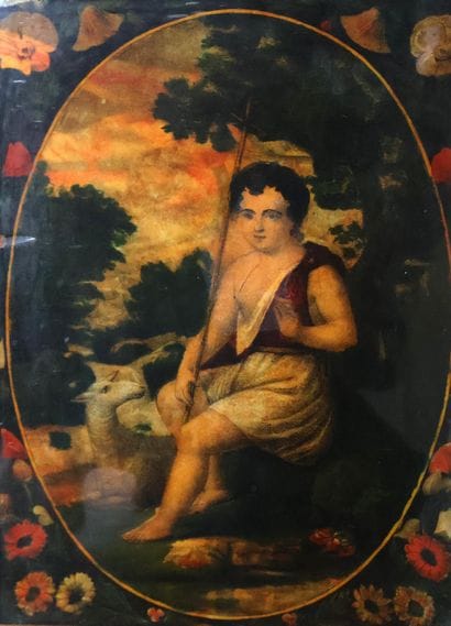 Saint Jean-Baptiste 
Gravure colorée fixée...