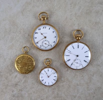 Ensemble de quatre montres à gousset en or...