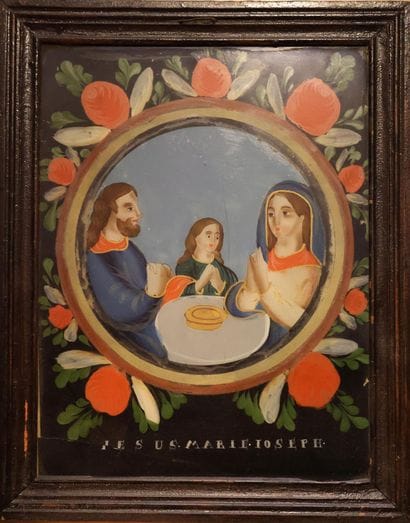 La Sainte-Famille 
Fixé sous verre, Alsace,...