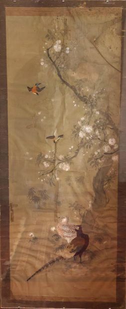 Ink and embroidery on silk, China, 20th century:...