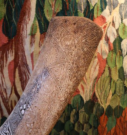 Bone engraved with multiple geometric motifs,...
