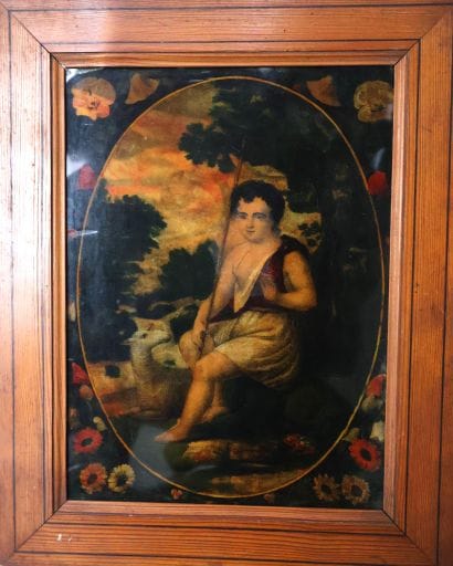 Saint Jean-Baptiste 
Gravure colorée fixée...