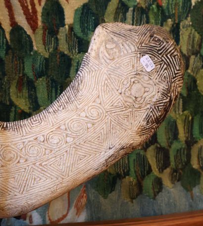 Bone engraved with multiple geometric motifs,...