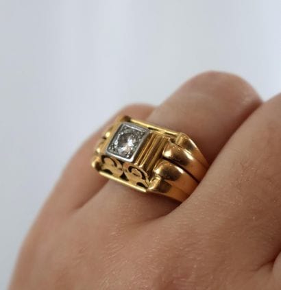 Bague en or jaune 18K 750/1000 et platine,...