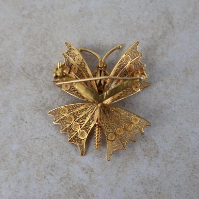 Broche papillon en or 18K 750/1000 filigrané,...