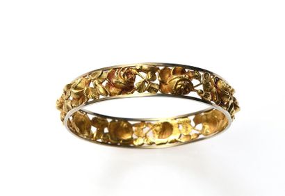 Bracelet jonc en or jaune et gris 18K à décor...