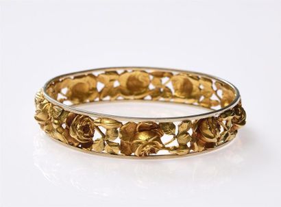 Bracelet jonc en or jaune et gris 18K à décor...