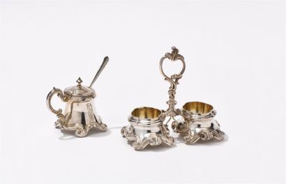 Saleron double en argent et argent doré,...