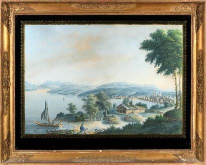 Ecole début XIXe.
Vue de Lucerne et Bord...