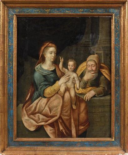 Ecole française XVIIe.
La Sainte Famille.
Huile...