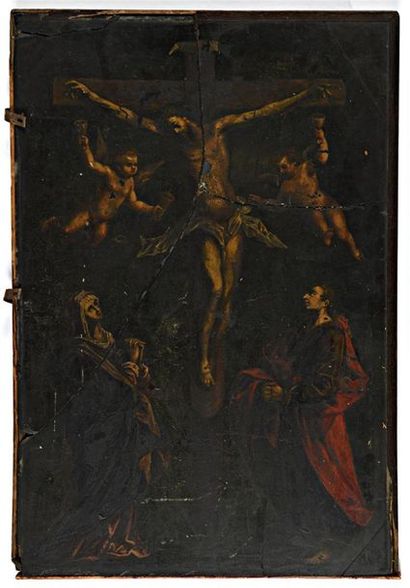 Ecole du Nord XVIIe.
Christ en croix.
Huile...