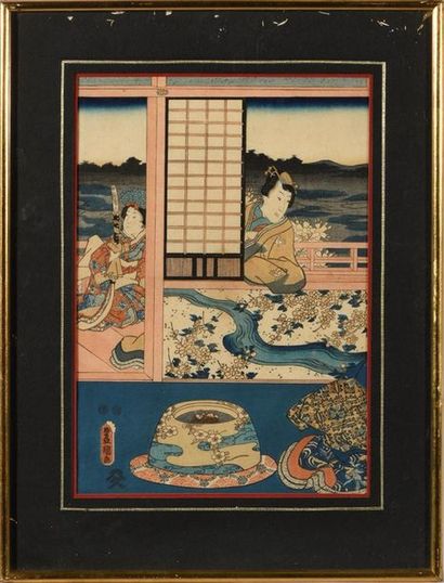 JAPON, XIXe
Ensemble de 7 estampes de Toyokuni...