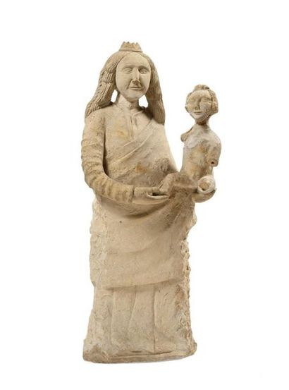 Ecole française XIXe.
Vierge à l'Enfant.
Sculpture...