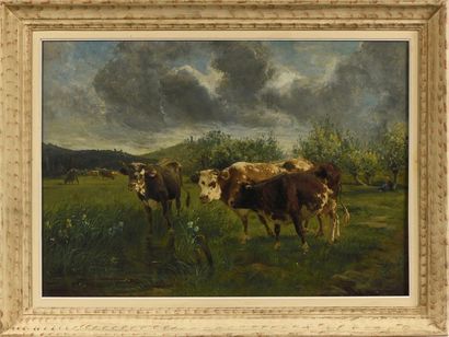 Henri VAN WYK (1833-?).
Vaches au pré.
Grande...