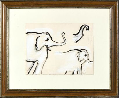 Jean-Pierre PINCEMIN (1944-2005).
Les éléphants.
Acrylique...